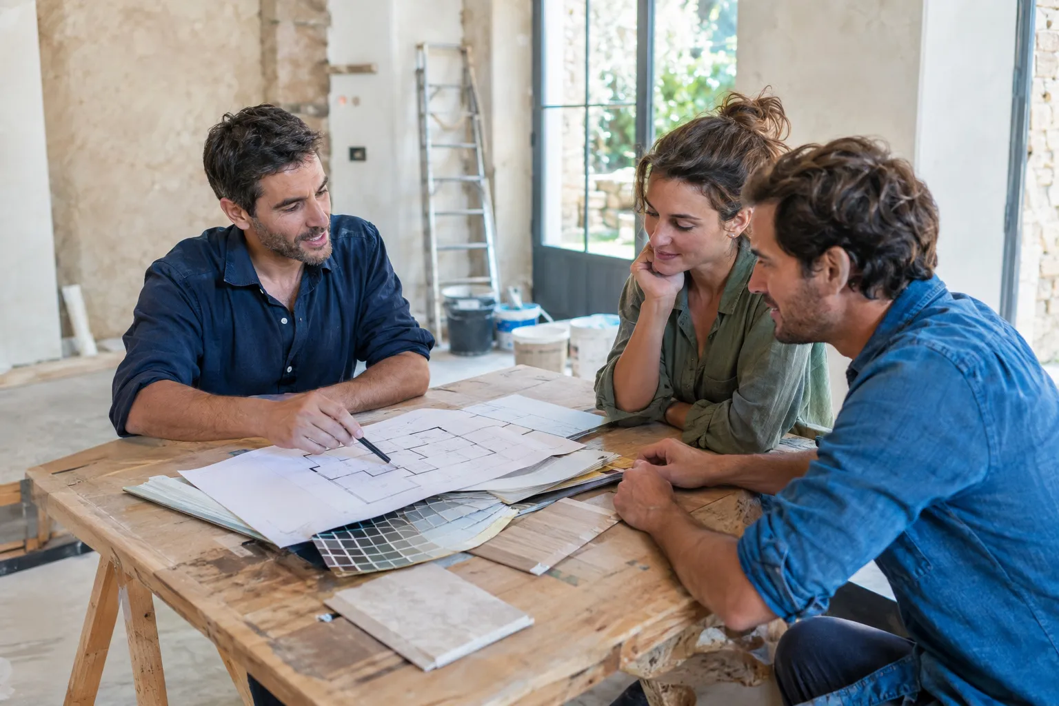 L’étude du projet : plans, échantillons et explications données au couple