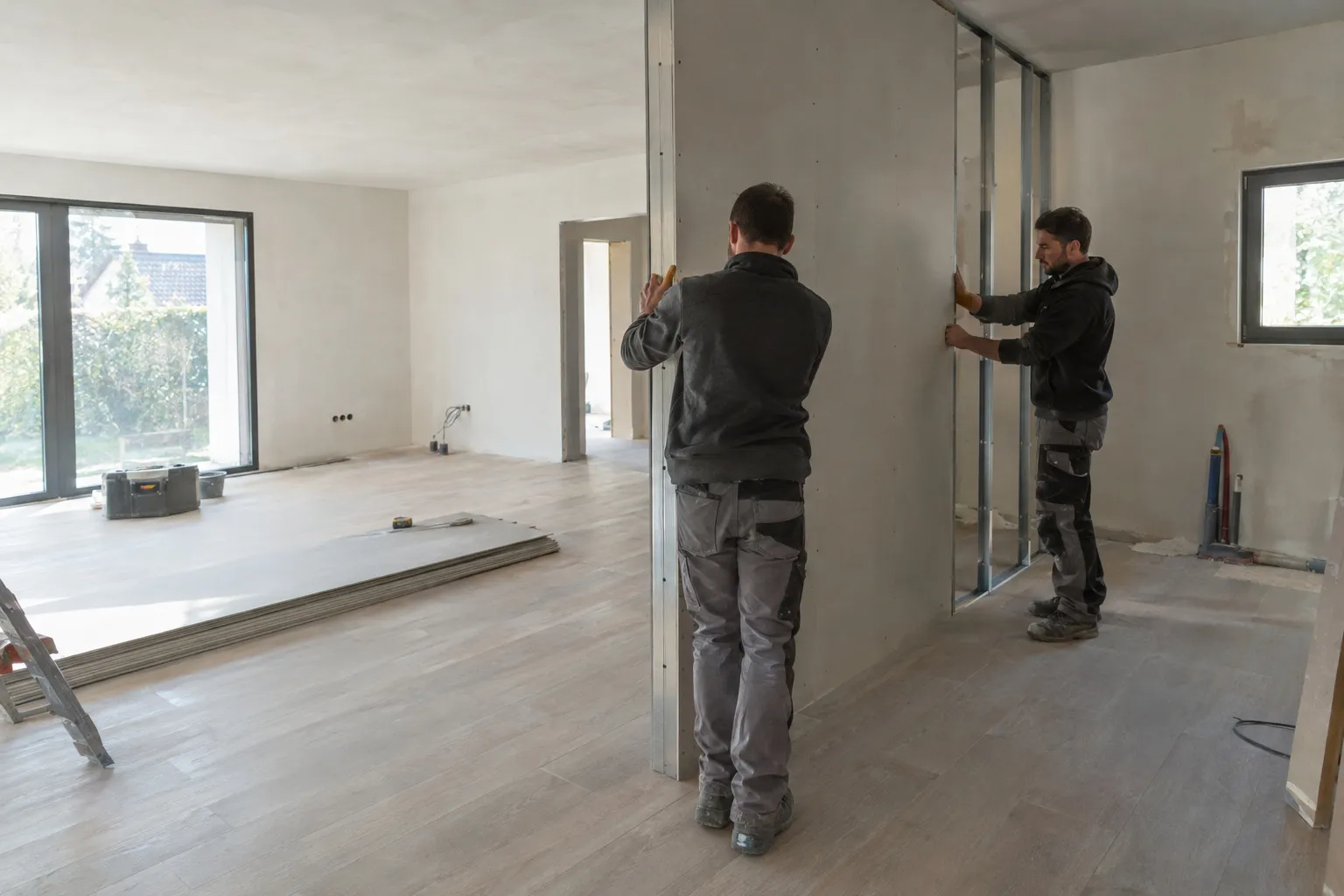 Salon d'une maison en cours de rénovation complète