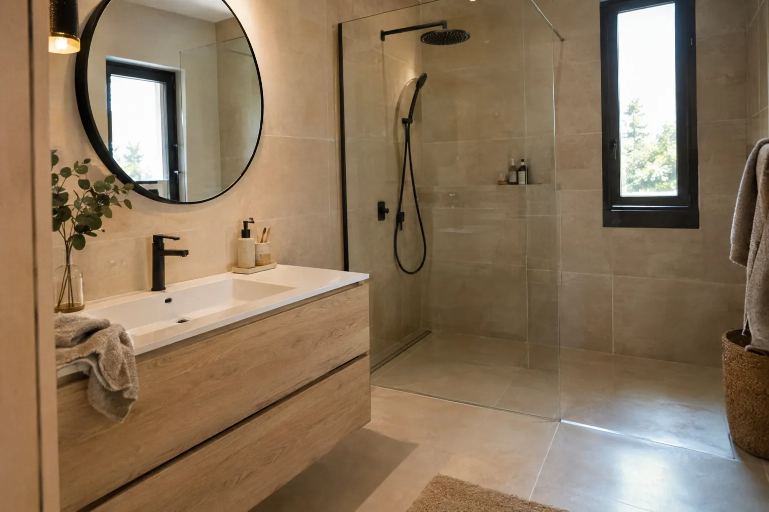 Salle de bain rénovée avec douche à l'italienne